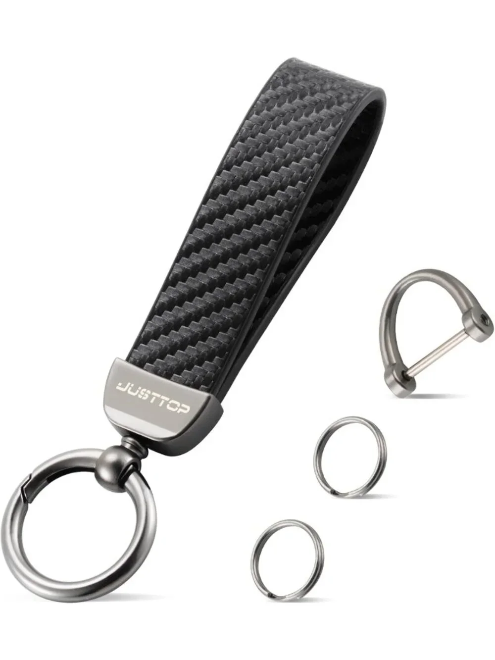 Stylish Carbon Fiber Keychain with Anti-Lost D-Ring & 2 Rings - Universal Car